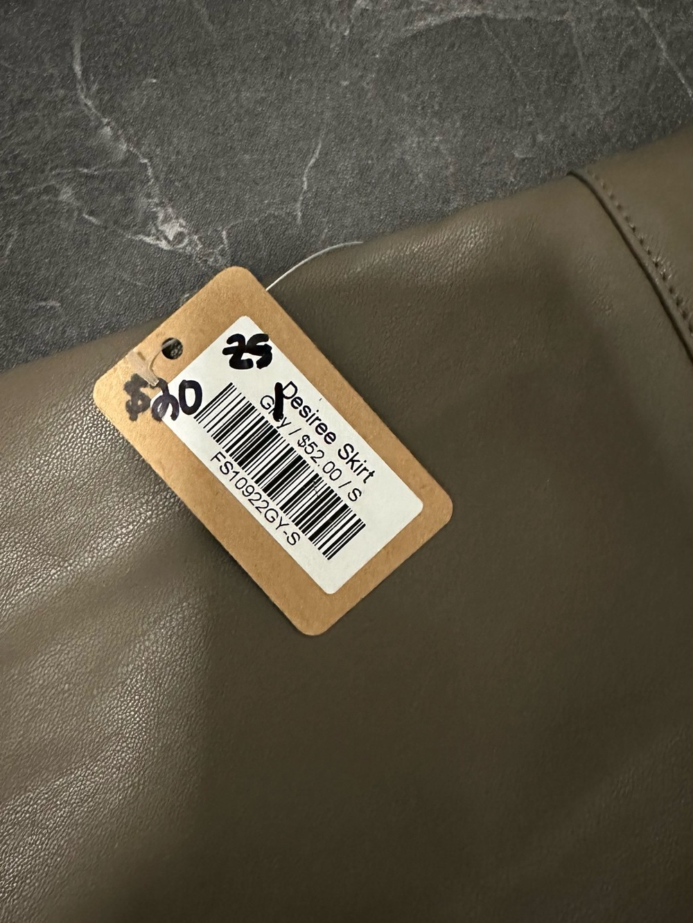 Olive Green Faux Leather Pencil Skirt with Front Slit - Picture 4 of 8